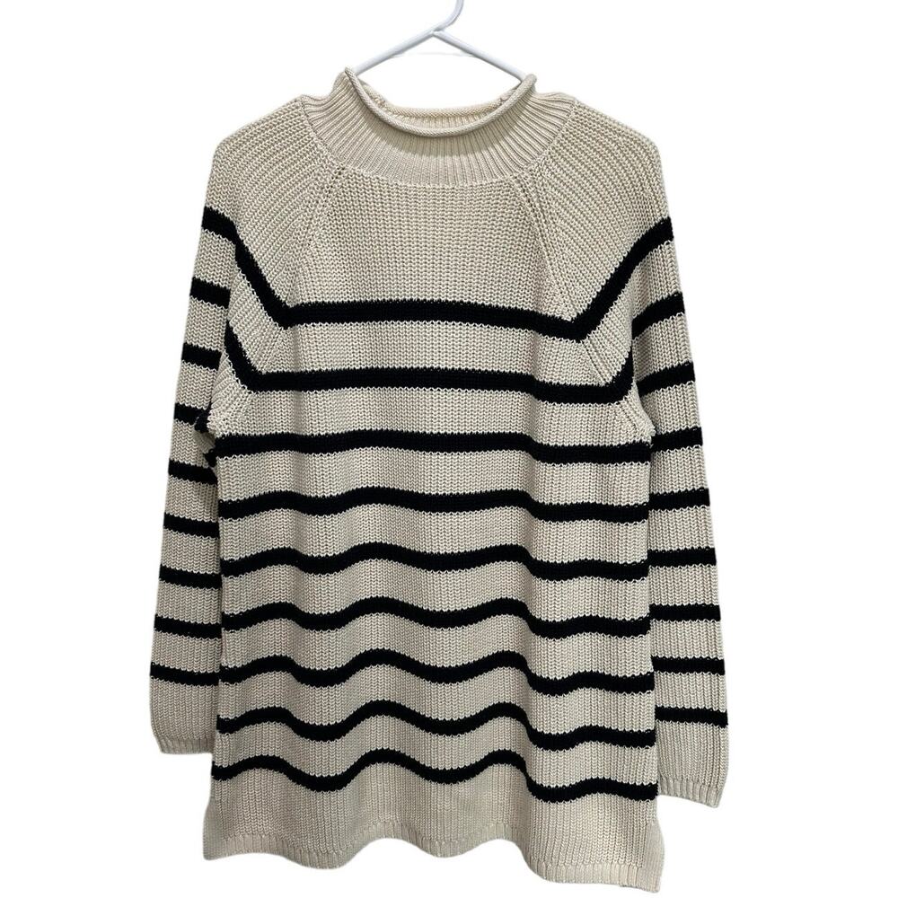 Vintage Talbots Striped Cotton Long Sleeve Mockneck Sweater Women’s Size L / XL